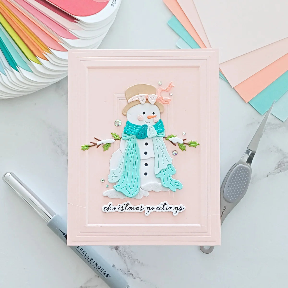 Spellbinders - Christmas Blush Etched Dies - Sweet Snowman by Frank Garcia