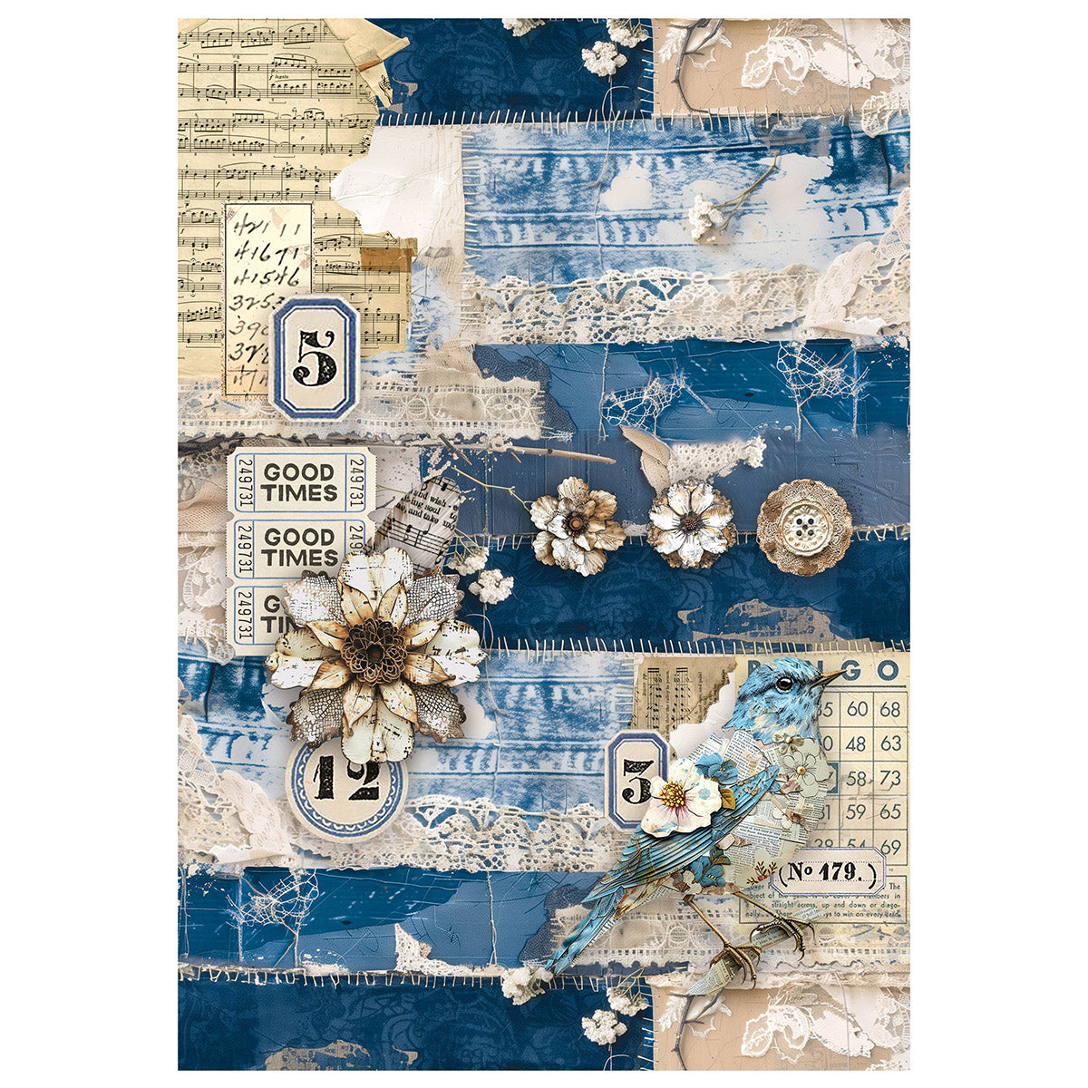 Ciao Bella - Urban Blue Denim  - Mixed Rice Paper A4