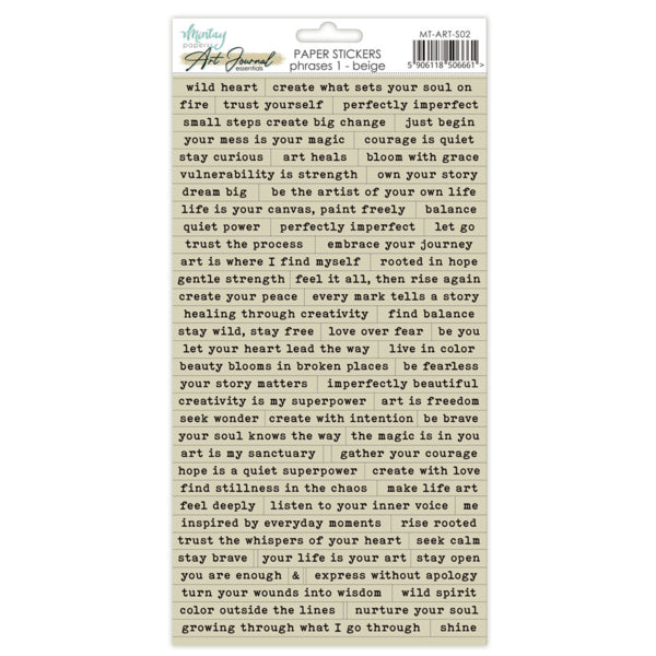 Mintay -  6 x 12 Art Journal Paper Stickers - Phrases 1 - Beige