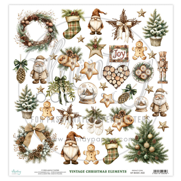 Mintay Papers - Rustic Christmas Elements - Klippark - 12 x 12"