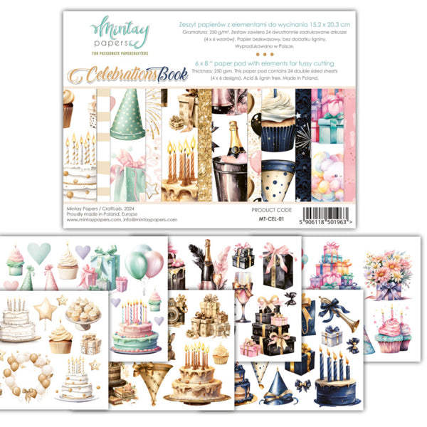 Mintay Papers -  Book Elements for cutting - Celebrations  - 6 x 8"
