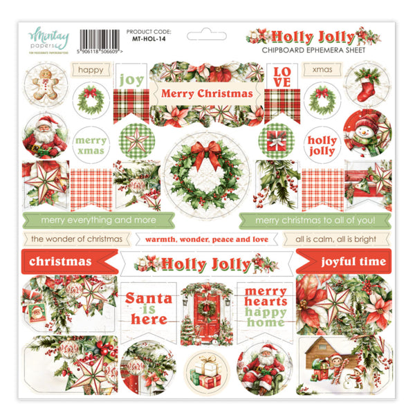 Mintay Papers - Holly Jolly -  Chipboard Ephemera - 12 x 12"