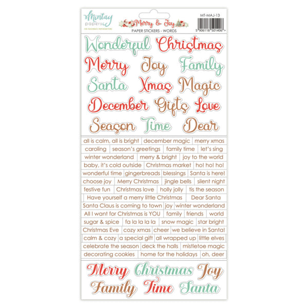 Mintay - Merry & Joy - Paper Stickers Words - 6 x 12"