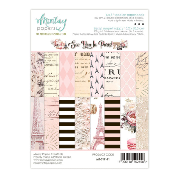 Mintay Papers - See you in Paris  - Add On Paper Pad -  6 x 8"