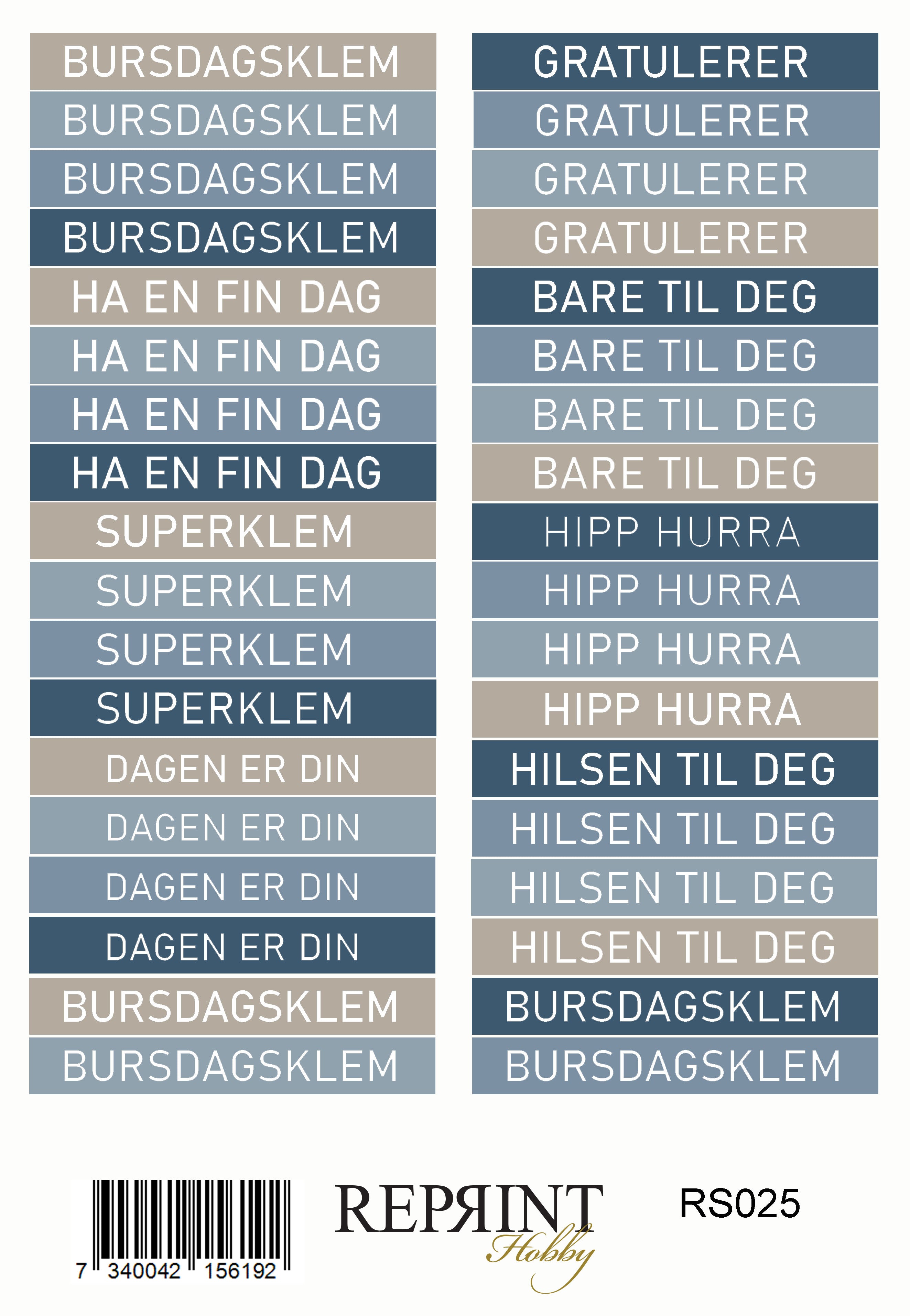 Reprint -  Hip hip Hooray - Text Norsk - Paper Stickers