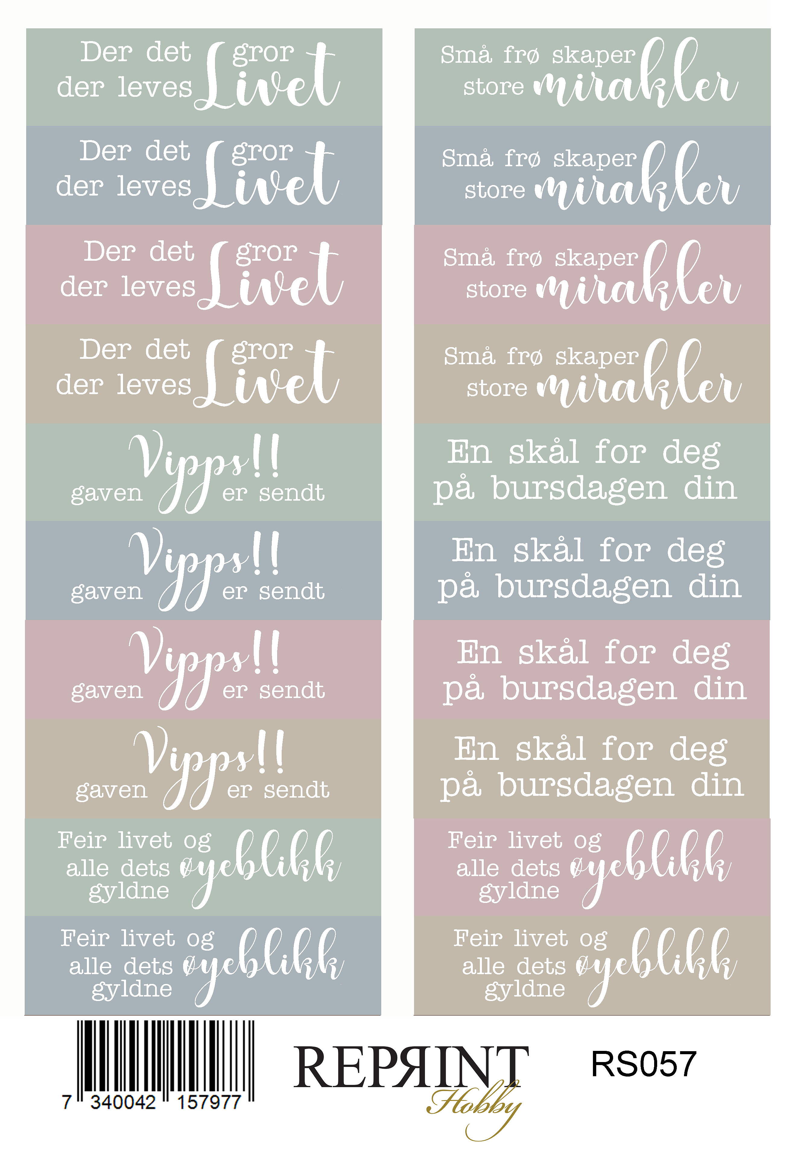 Reprint -  The Pottery Collection - Text Norsk - Paper Stickers