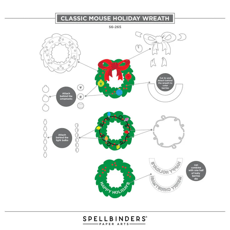 Spellbinders - Dies - Say Cheese Classic Mouse - Christmas - Holiday Wreath