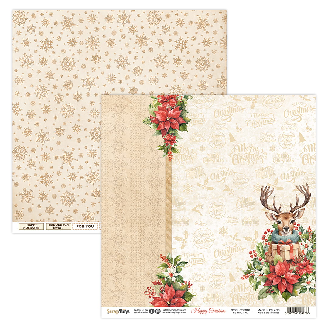 Scrapboys - Happy Christmas - Paper Pack  (12 ark) -  12x12"