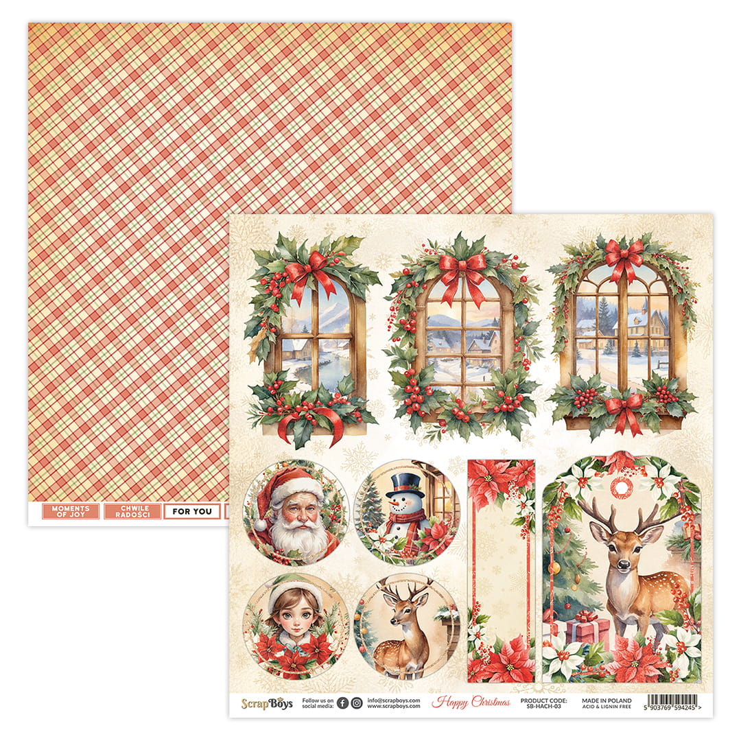 Scrapboys - Happy Christmas - Paper Pack  (12 ark) -  12x12"