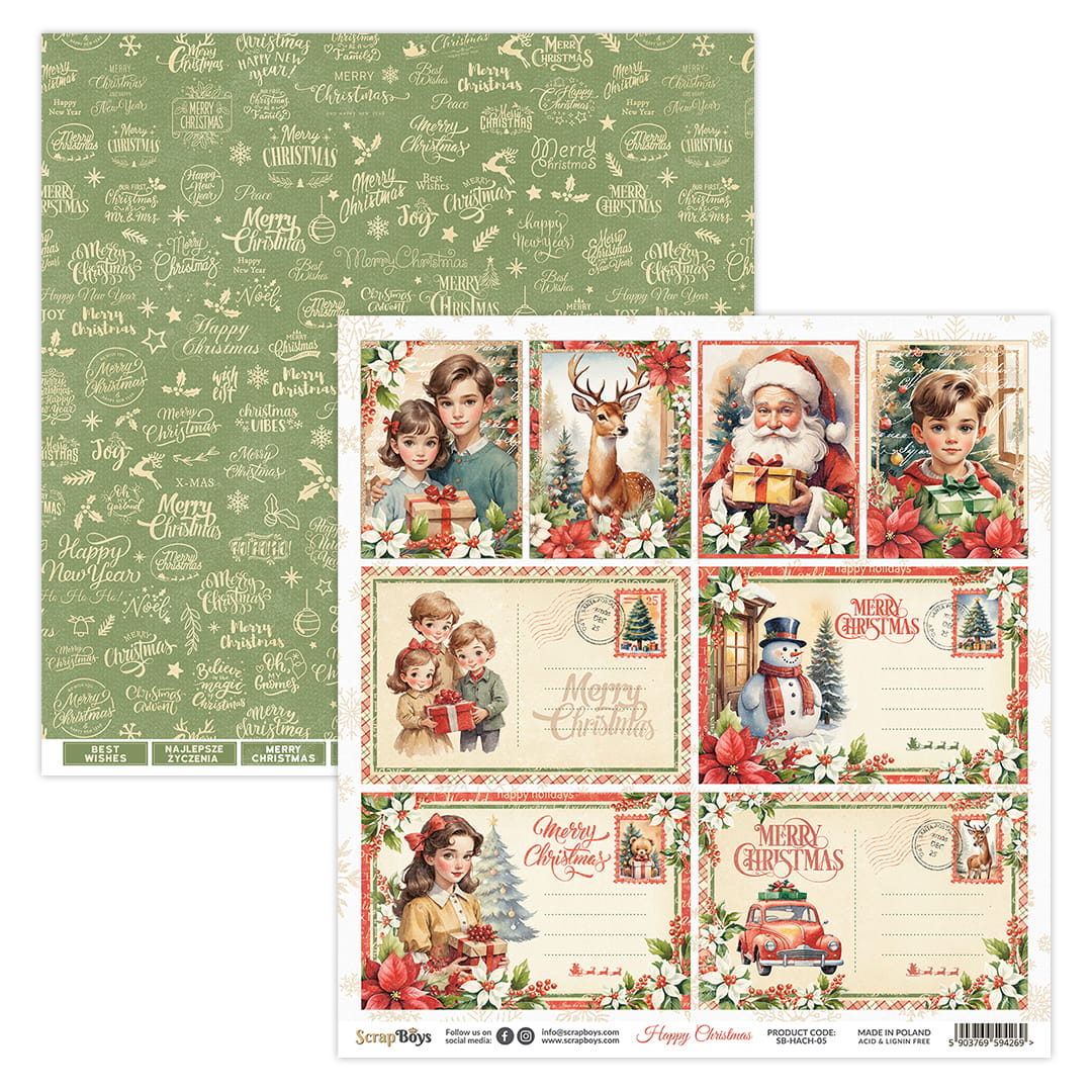 Scrapboys - Happy Christmas - Paper Pack  (12 ark) -  12x12"