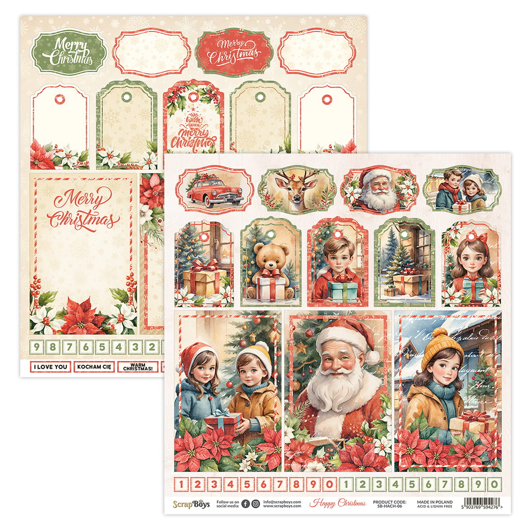 Scrapboys - Happy Christmas - Paper Pack  -  8 x 8"