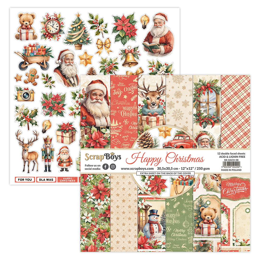 Scrapboys - Happy Christmas - Paper Pack  (12 ark) -  12x12"