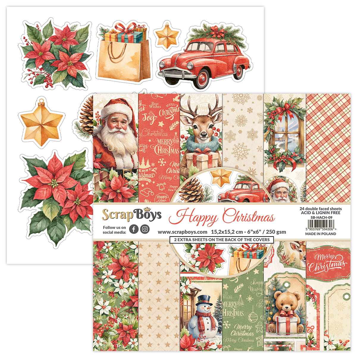 Scrapboys -  Happy Christmas - Paper Pad  -  6 x 6"