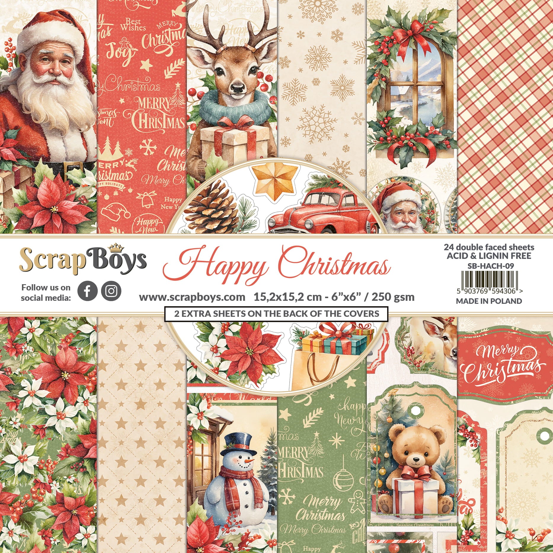 Scrapboys -  Happy Christmas - Paper Pad  -  6 x 6"