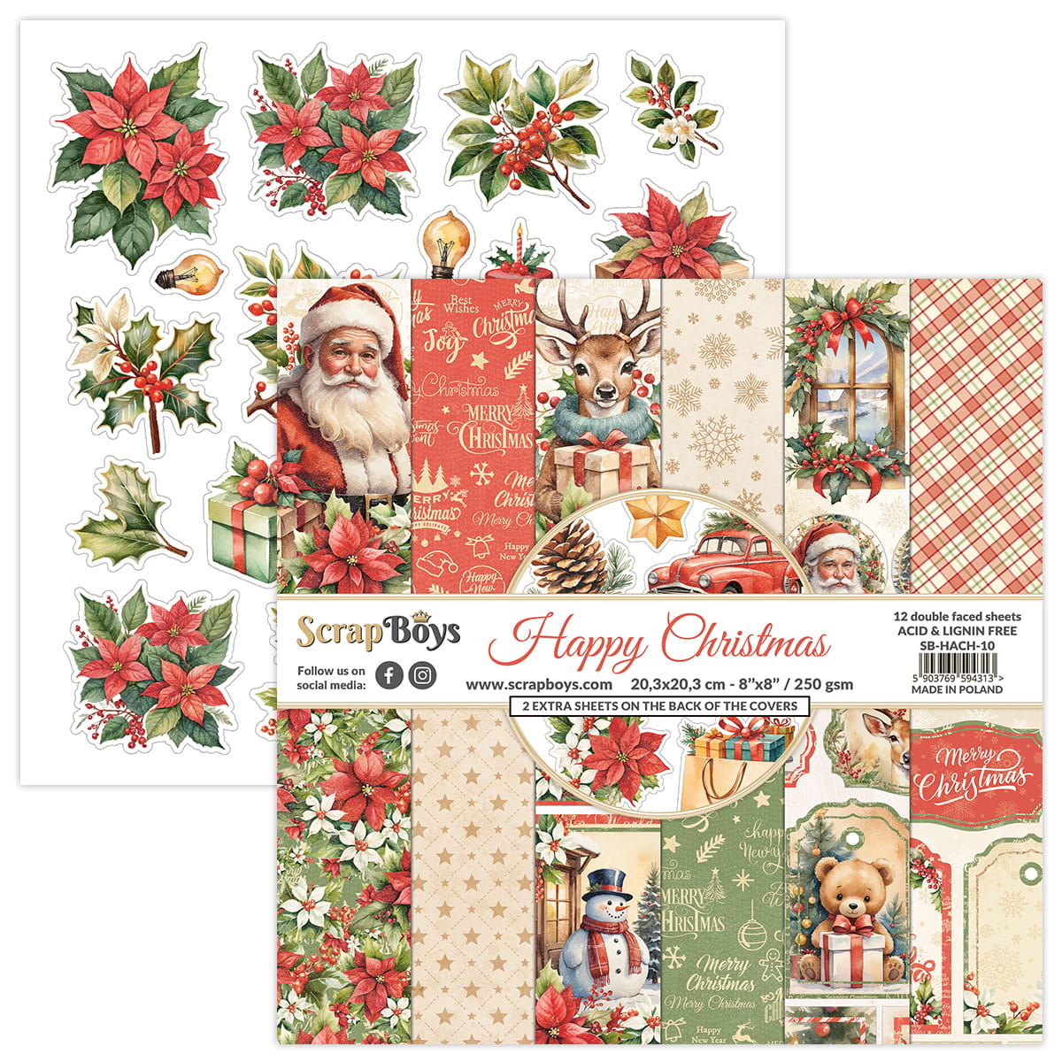 Scrapboys - Happy Christmas - Paper Pack  -  8 x 8"