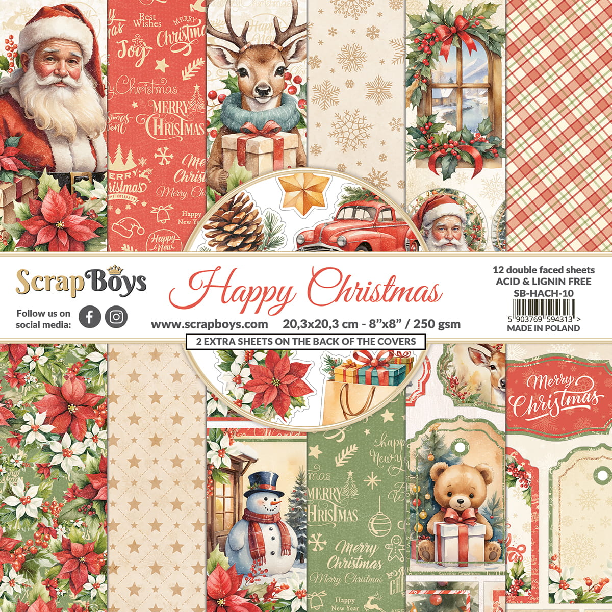 Scrapboys - Happy Christmas - Paper Pack  -  8 x 8"