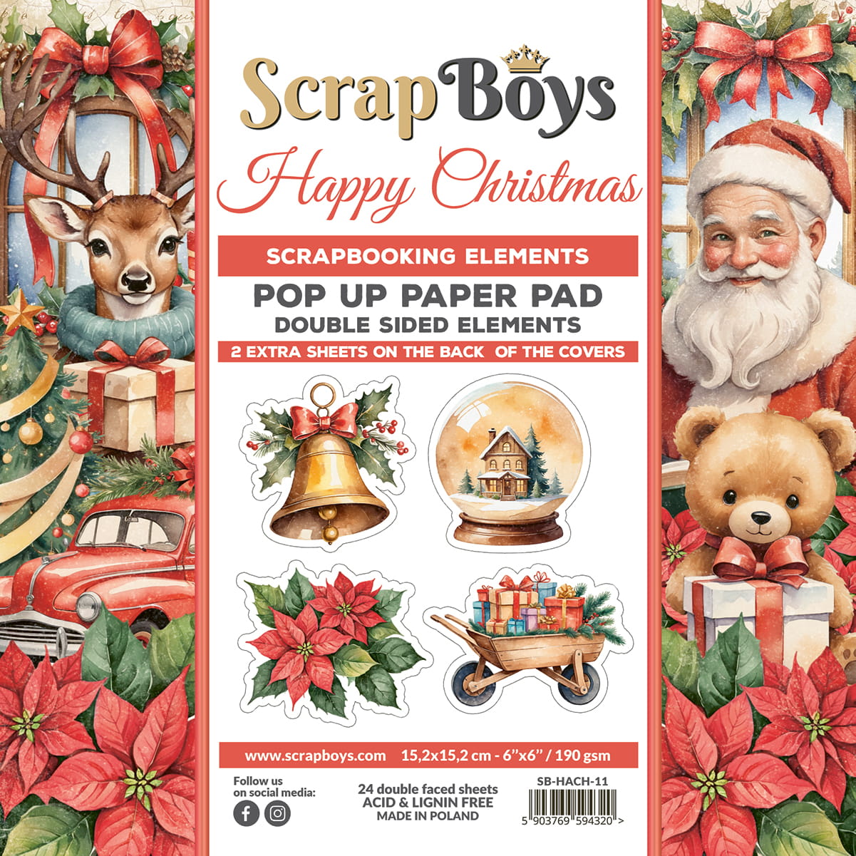 Scrapboys -  Happy Christmas - Pop up paper set  - 6 x 6"