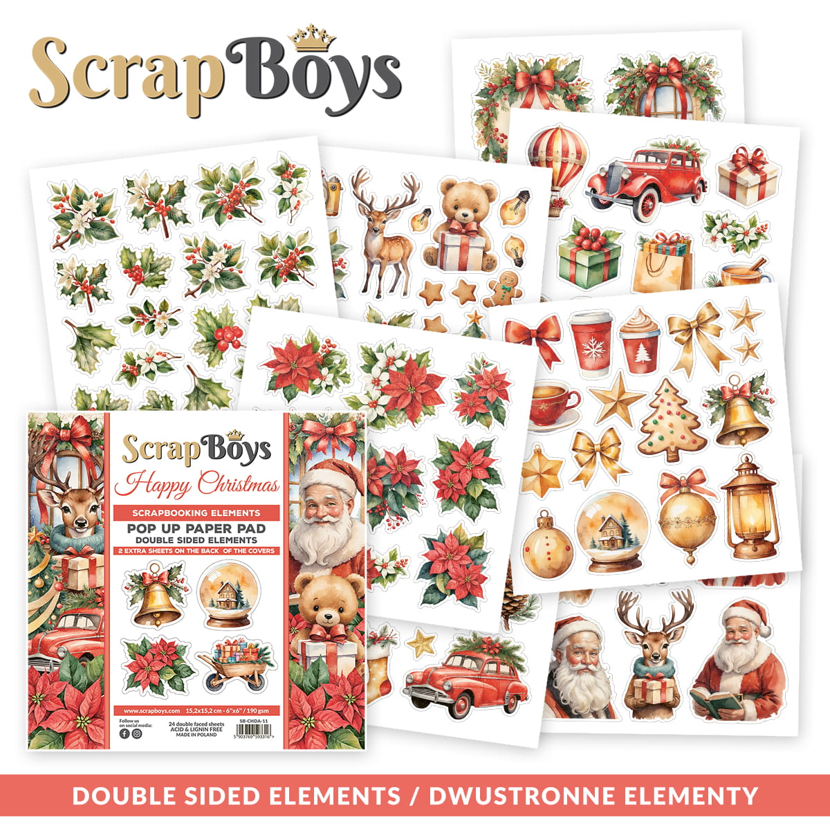 Scrapboys -  Happy Christmas - Pop up paper set  - 6 x 6"