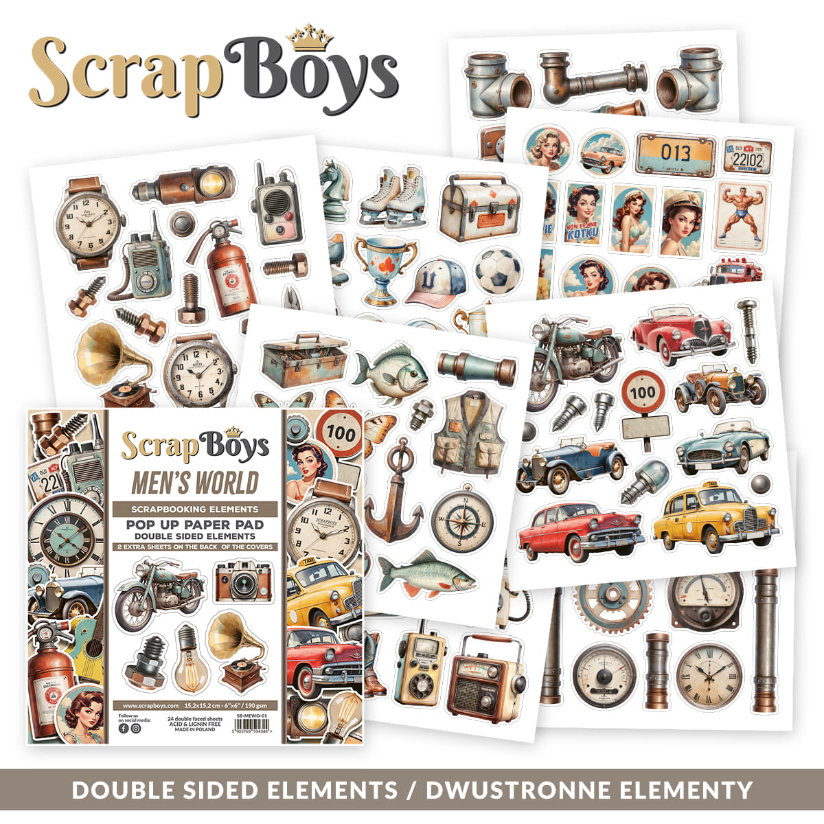 Scrapboys -  Men's World - Pop up paper set  - 6 x 6"