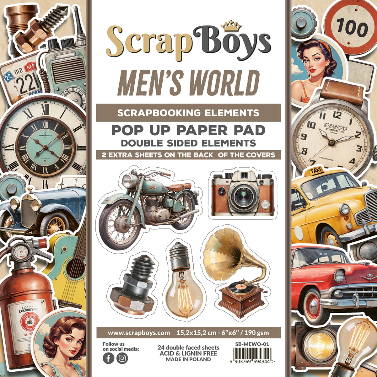 Scrapboys -  Men's World - Pop up paper set  - 6 x 6"