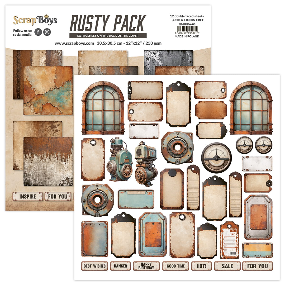 Scrapboys - Rusty Paper Pack -  12x12"