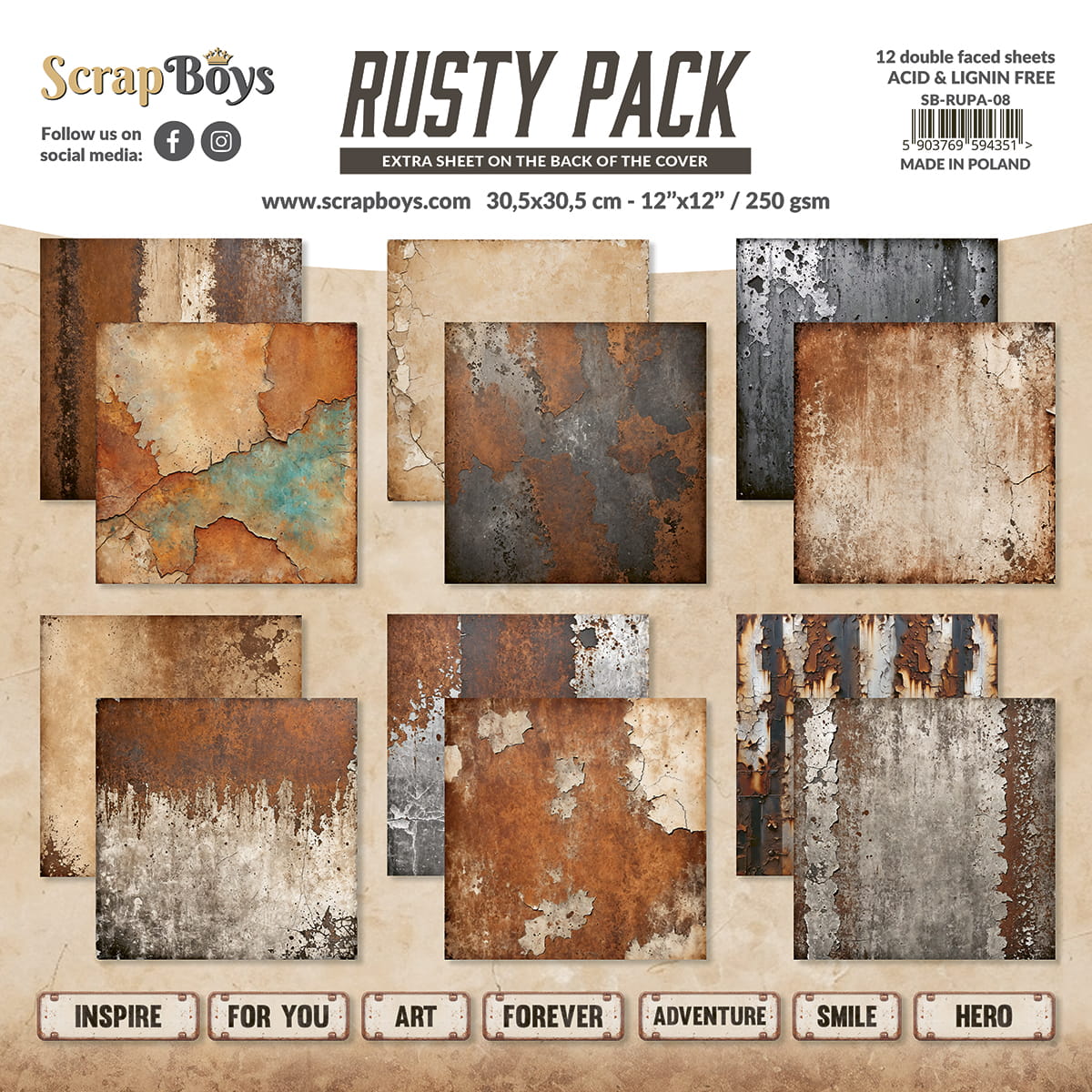 Scrapboys - Rusty Paper Pack -  12x12"