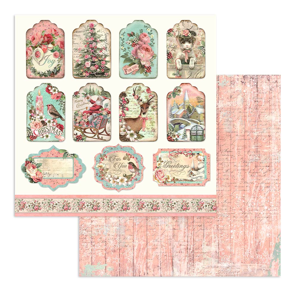 Stamperia  - Pink Christmas - Paper Pad    12 x12"