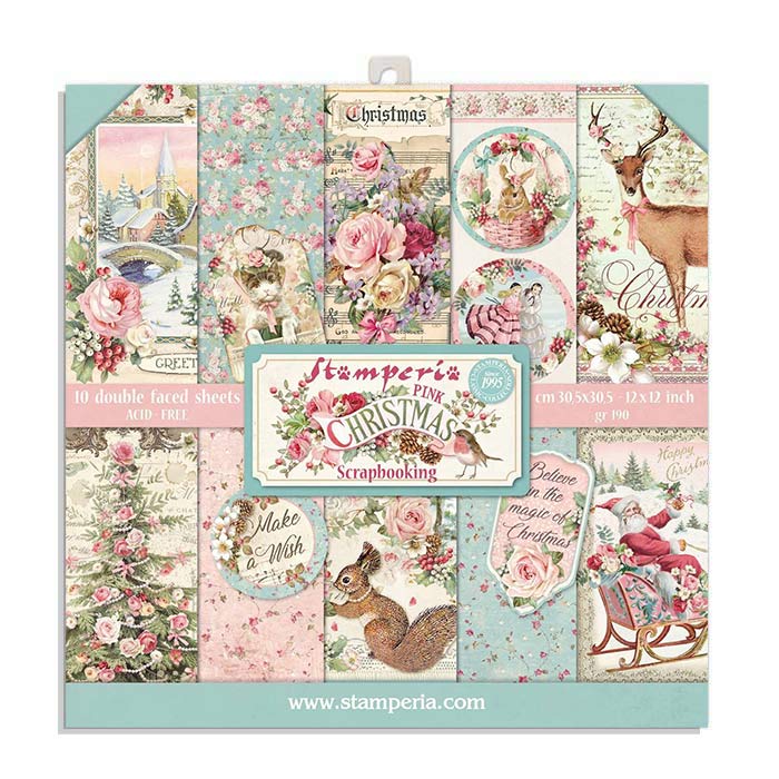 Stamperia  - Pink Christmas - Paper Pad    8 x 8"