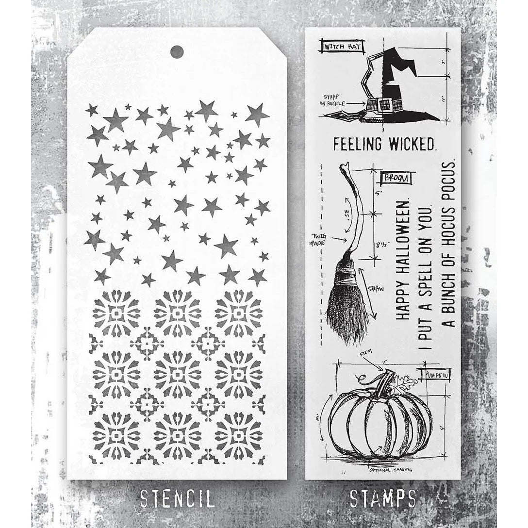 Tim Holtz - Mixed Media Set - Stamp/Stencil - Blueprint Spells