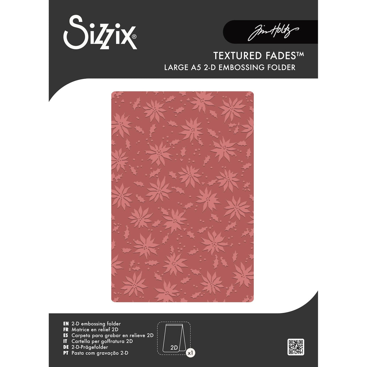 Sizzix - Tim Holtz - 2D Texture Fades w/ A5 Embossing Folder Vault - Holly Poinsettia Large