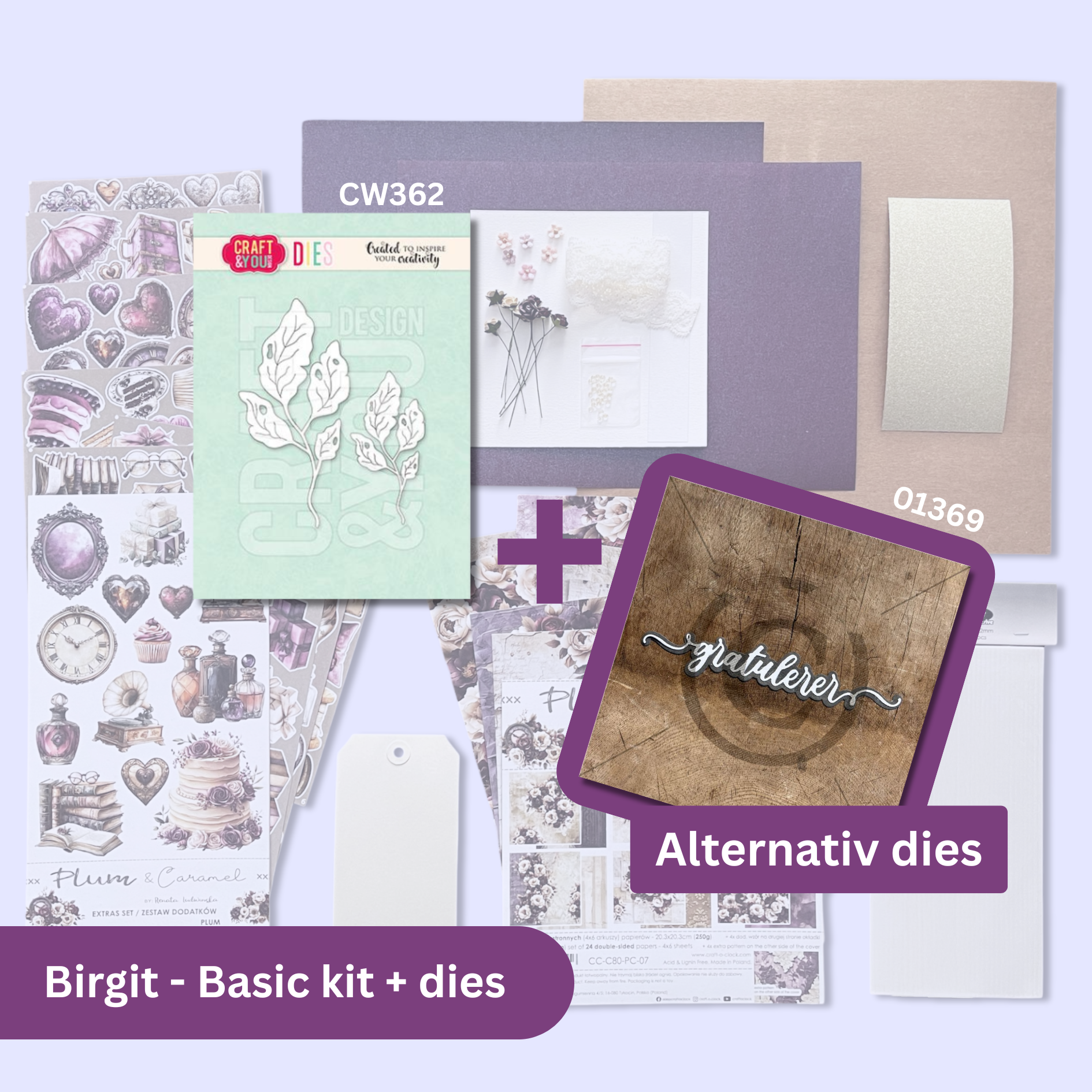 Scrap a Long med Birgit - Bursdagskort - Basic Kit + Dies Gratulerer og Vintage Leaves