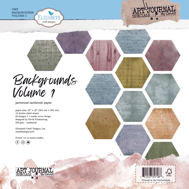 Elizabeth Craft - Backgrounds Volume 1  - Paper Pack    12 x 12"