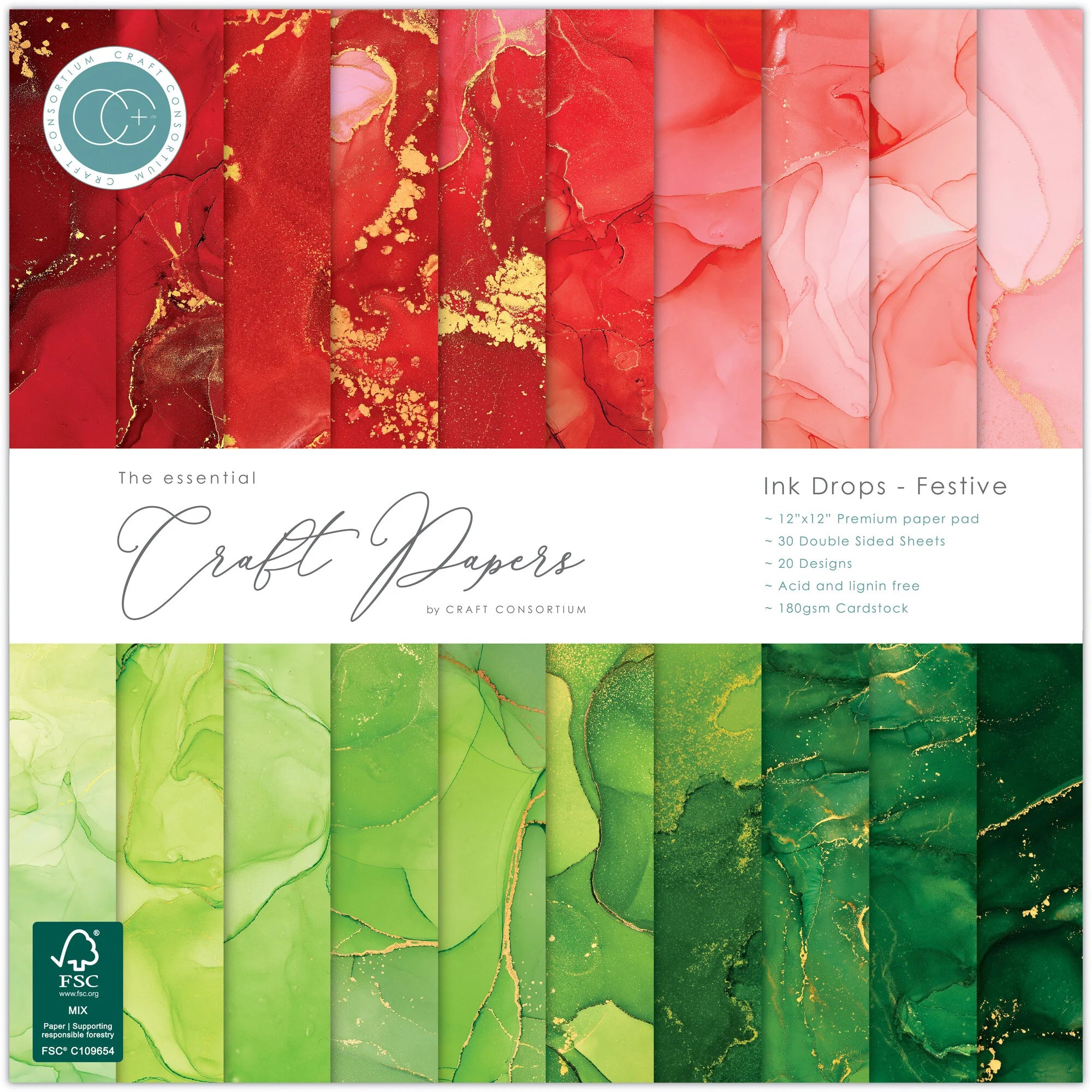 Craft Consortium - Festive Drops - Paper Pad  12"x12"