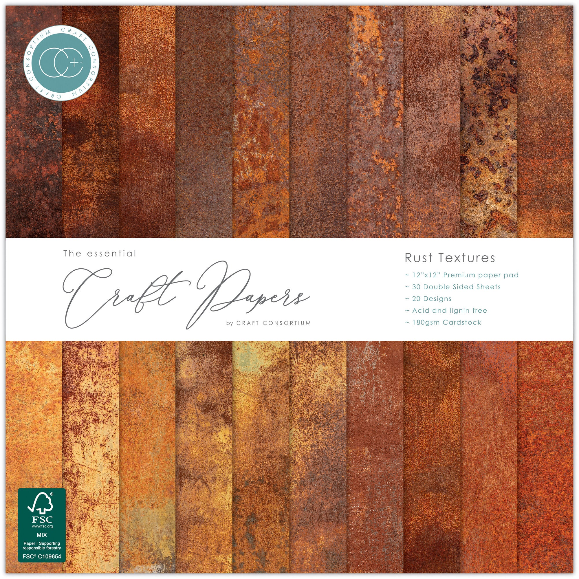 Craft Consortium - Rust Textures - Paper Pad - 12"x12"