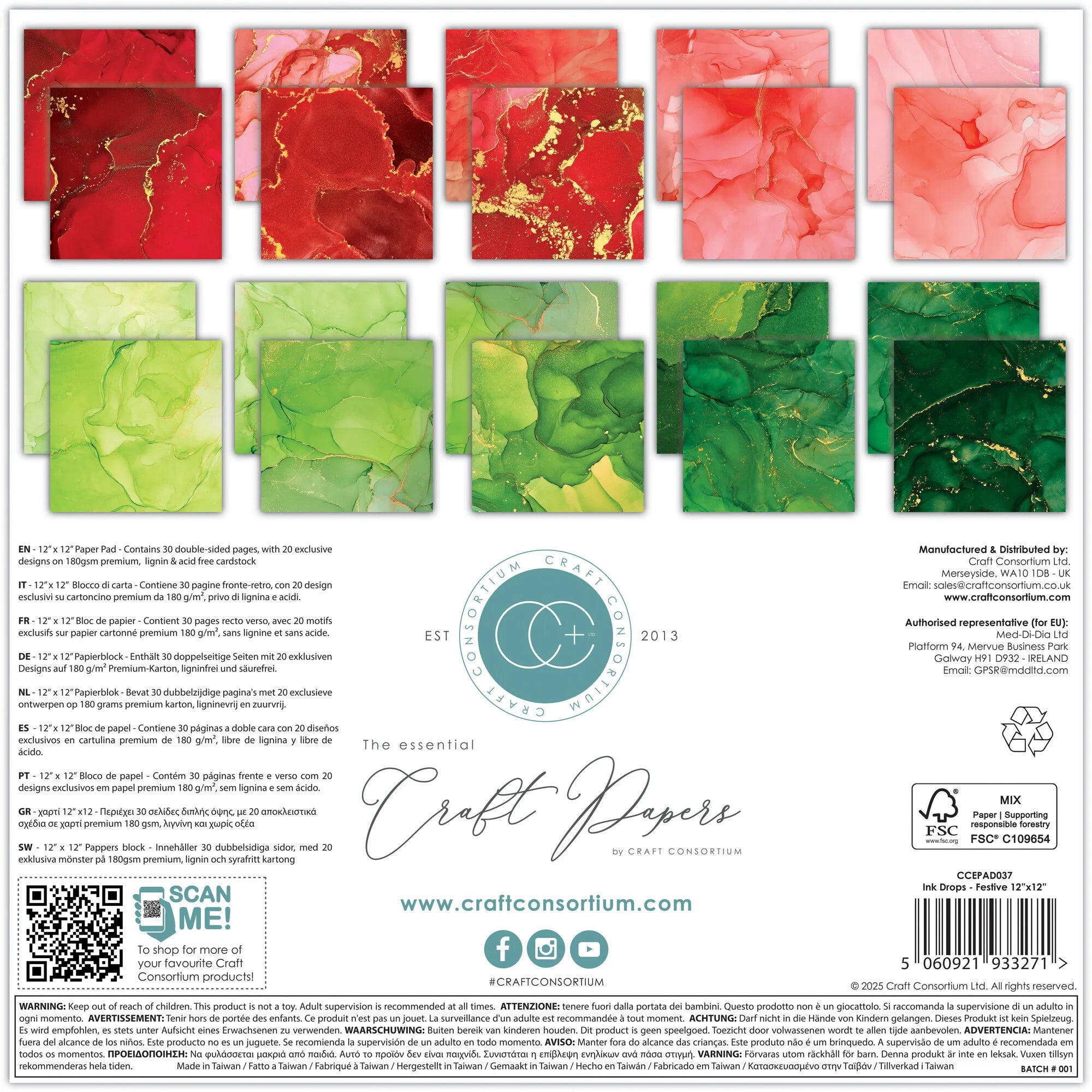 Craft Consortium - Festive Drops - Paper Pad  12"x12"