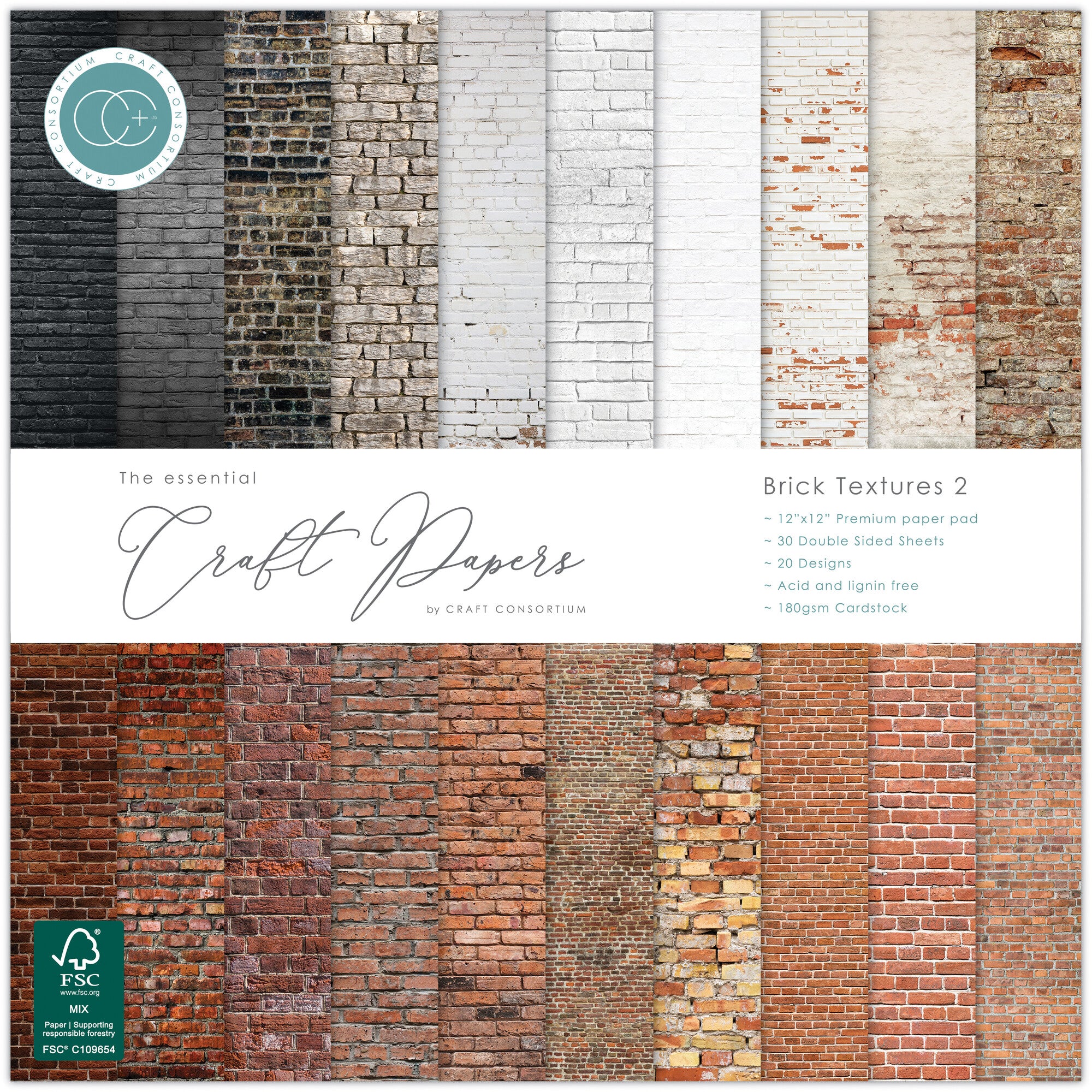 Craft Consortium - Brick Textures 2 - Paper Pad - 12"x12"
