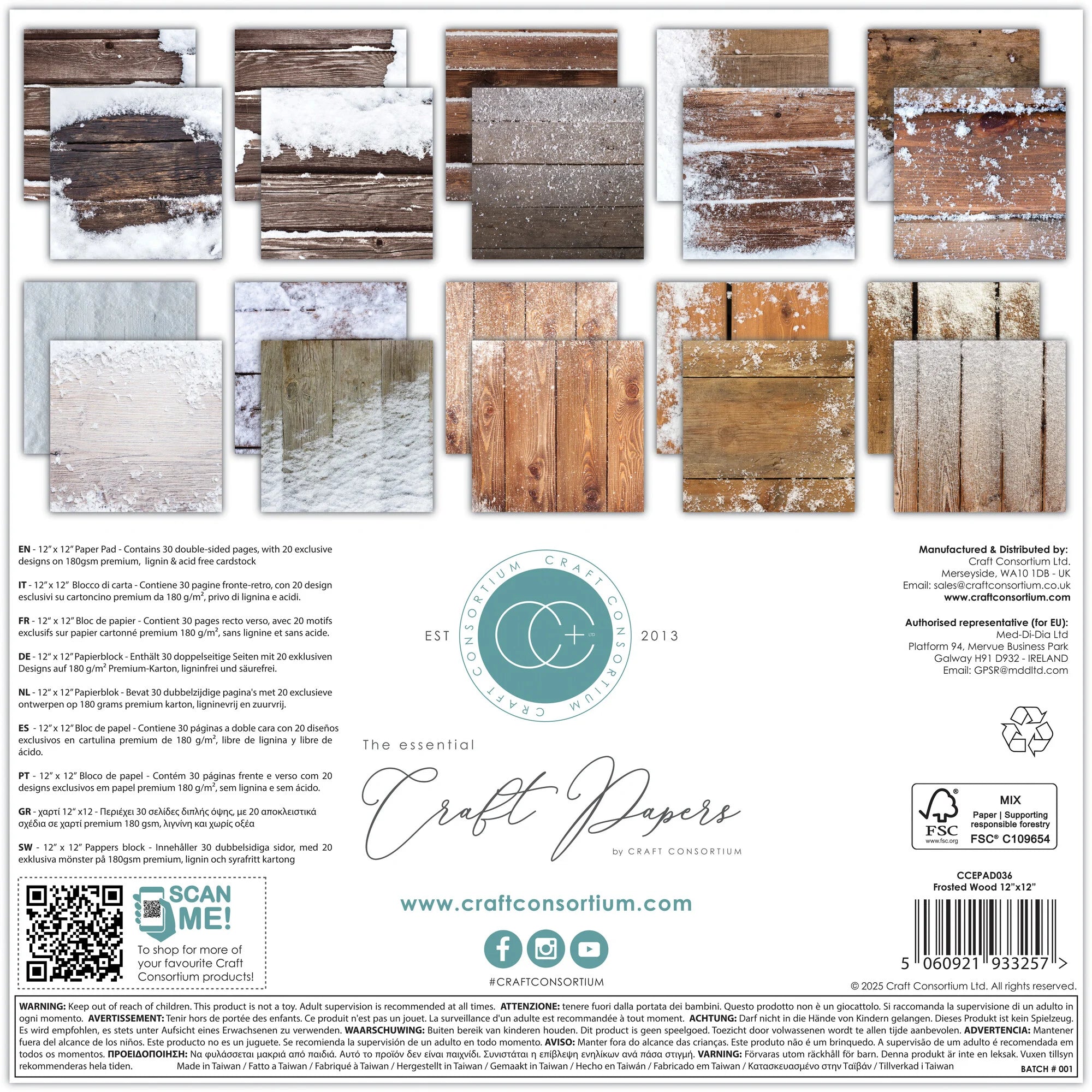 Craft Consortium - Frosted Wood - Paper Pad  12"x12"