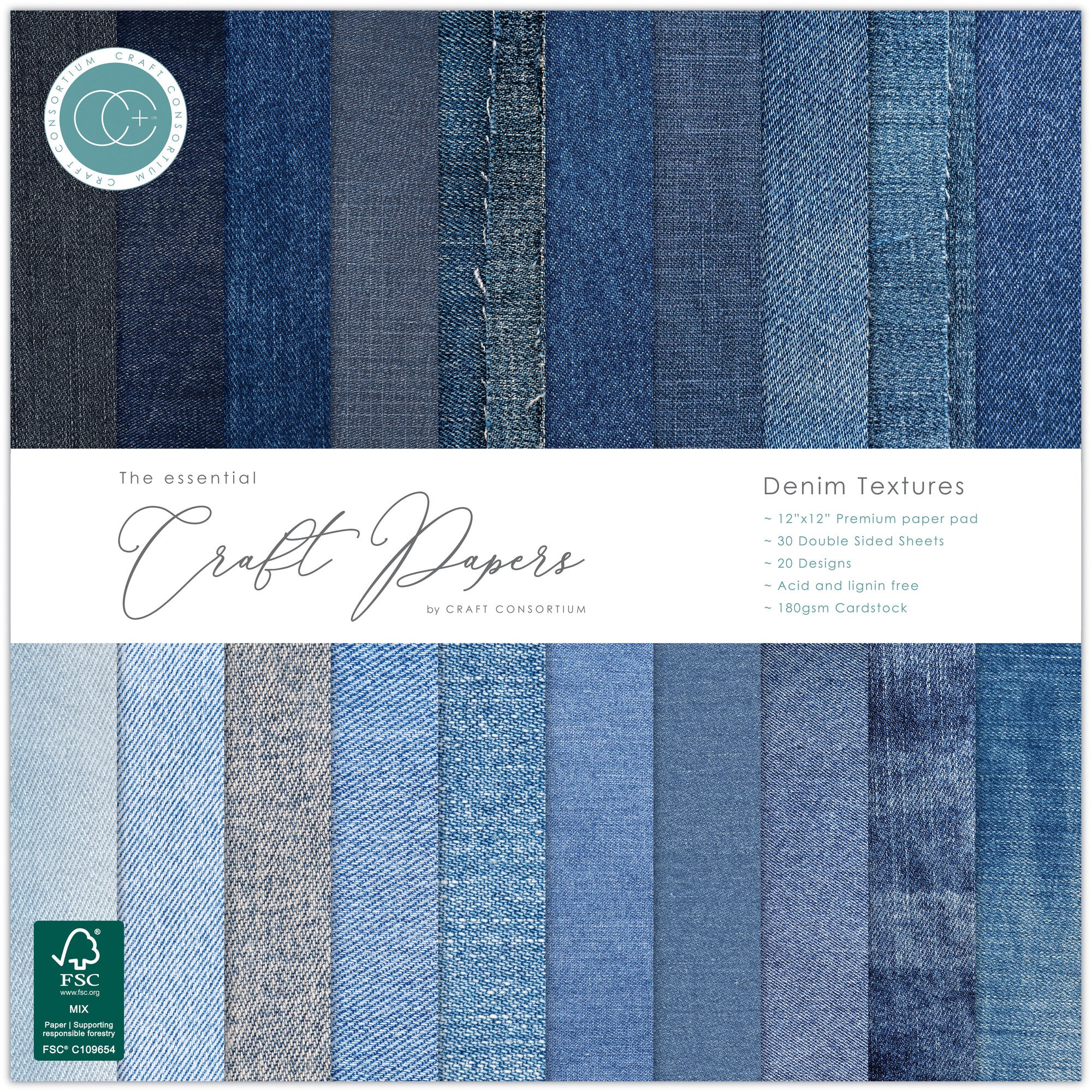 Craft Consortium - Denim Textures - Paper Pad - 12"x12"