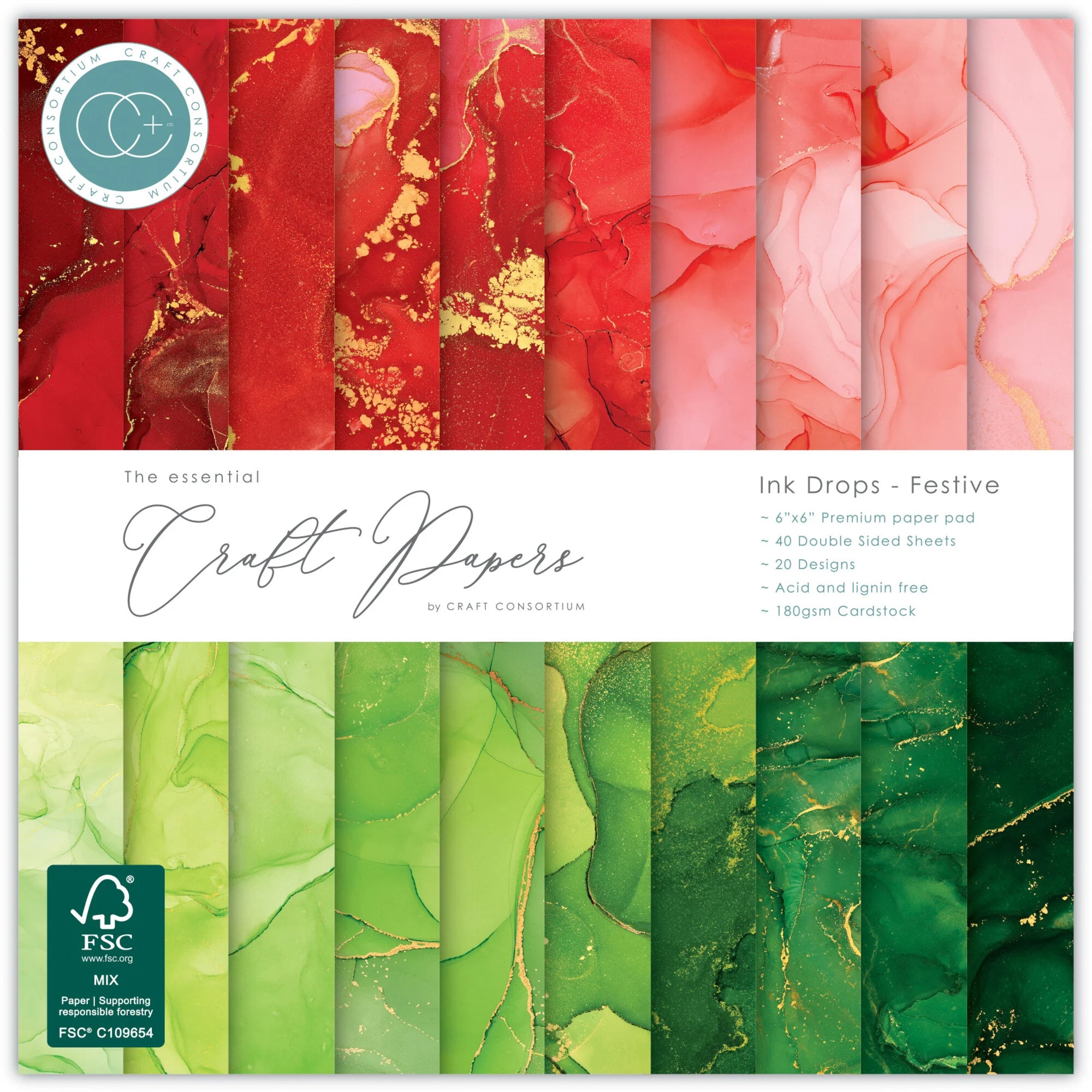 Craft Consortium - Festive Drops - Paper Pad  6 x 6"