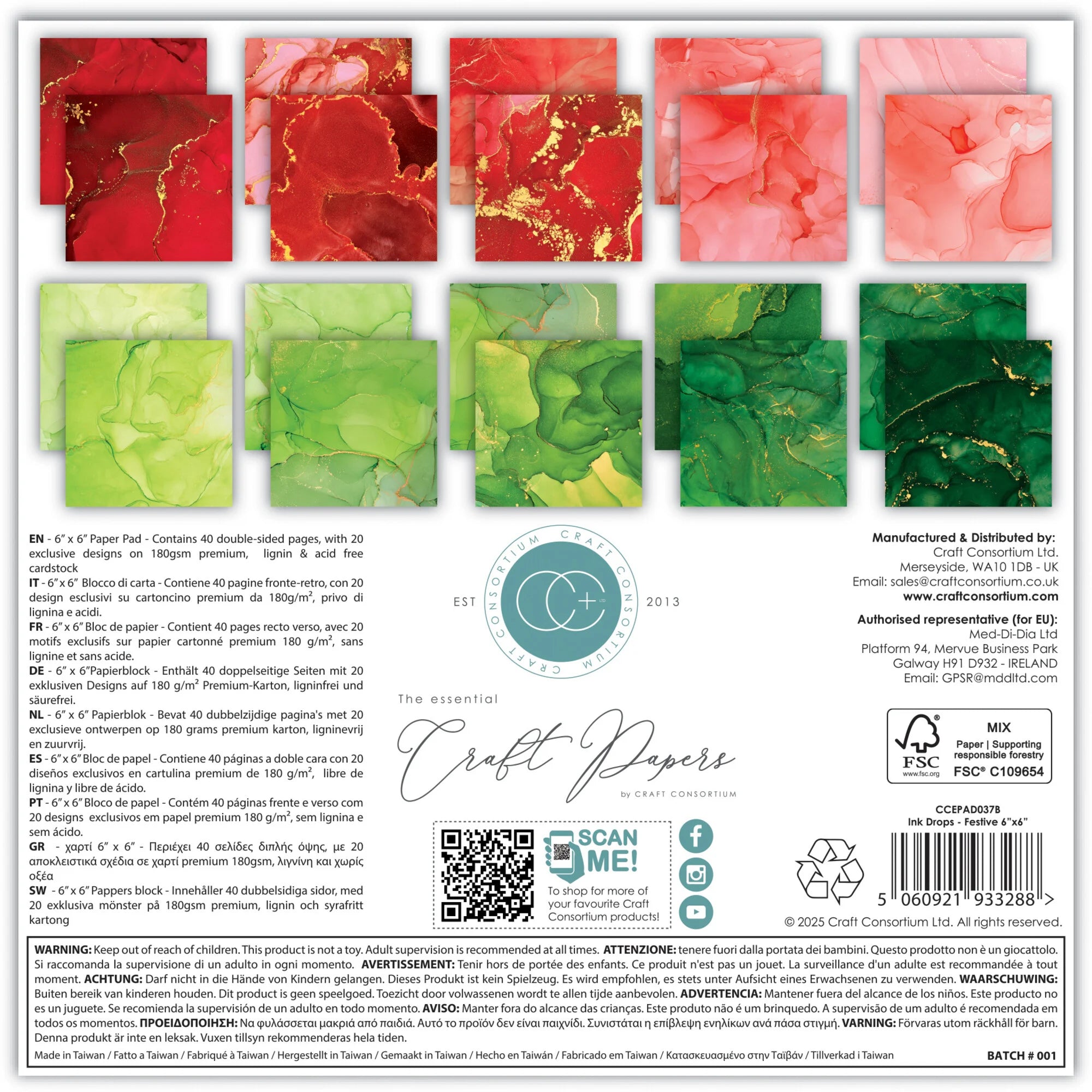 Craft Consortium - Festive Drops - Paper Pad  6 x 6"