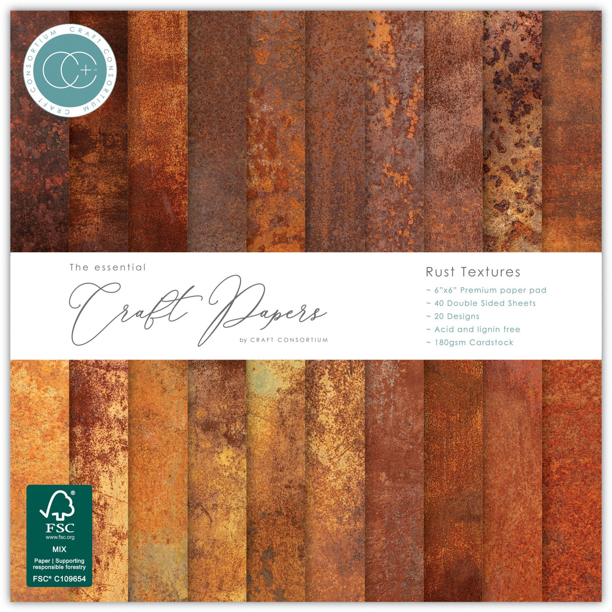Craft Consortium -  Rust Textures - Paper Pad  6 x 6"