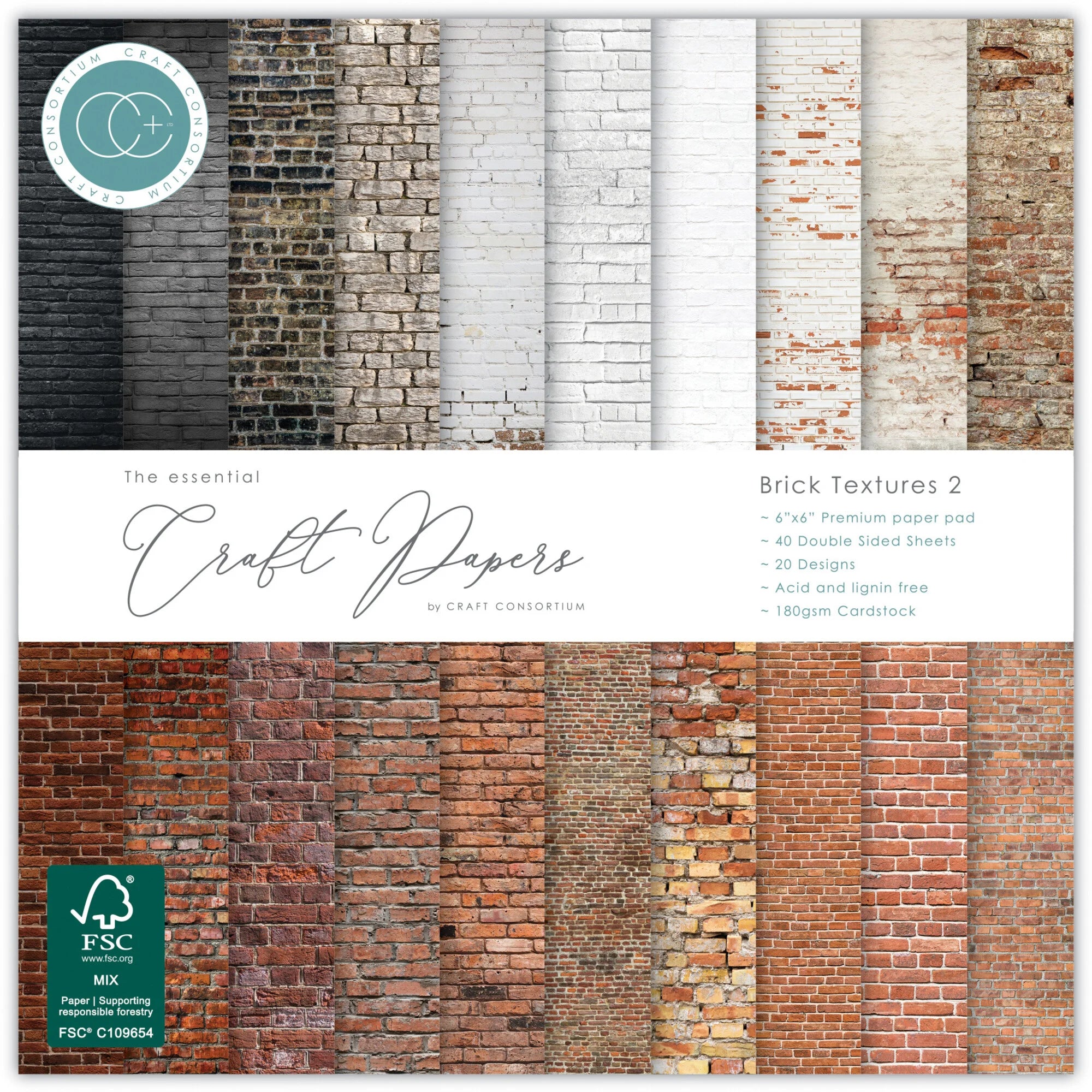 Craft Consortium -  Brick Textures 2 - Paper Pad  6 x 6"
