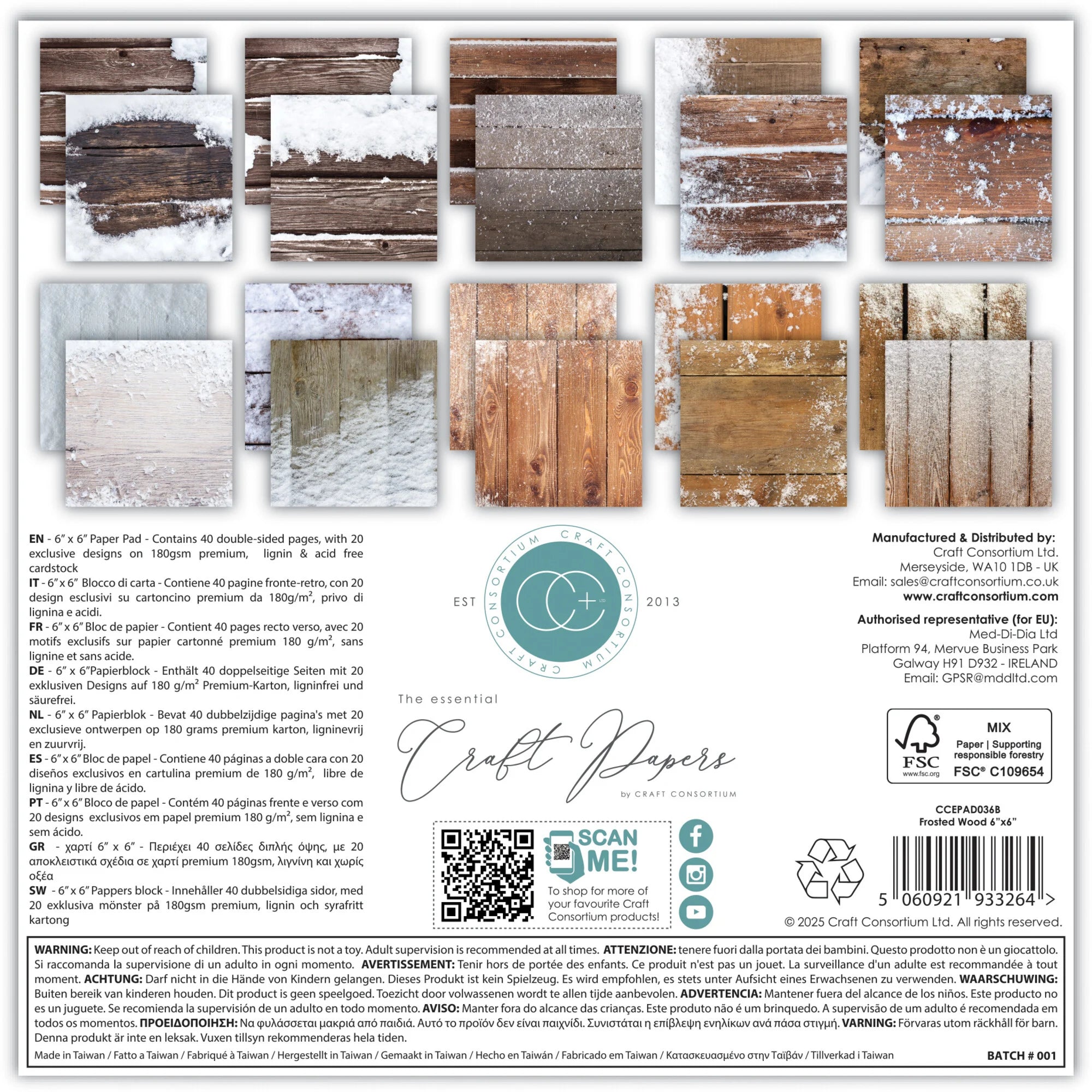 Craft Consortium -  Frosted Wood - Paper Pad  6 x 6"