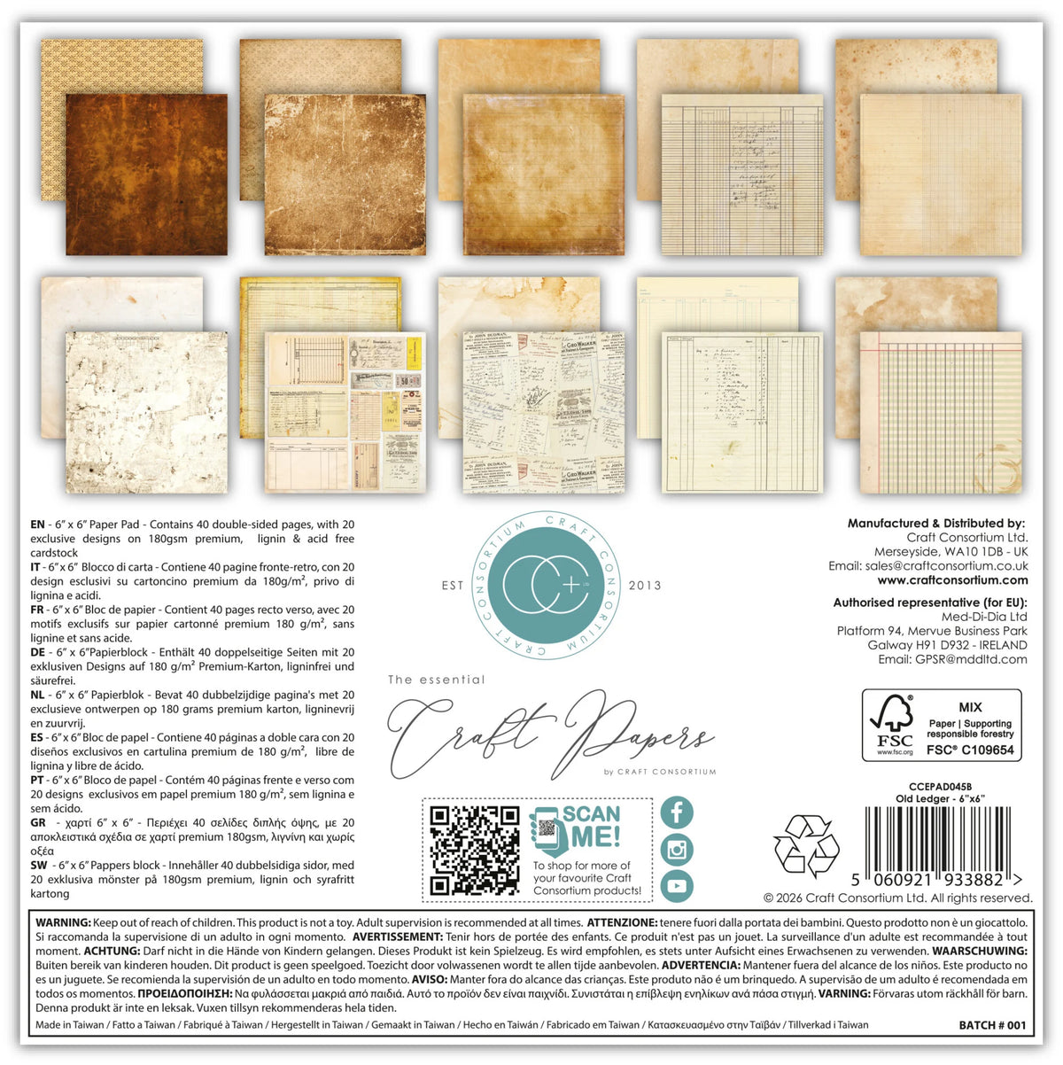 Craft Consortium -  Old Ledger - Paper Pad  6 x 6"