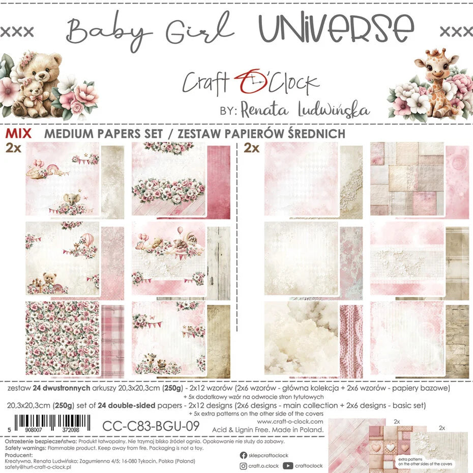 Craft O'Clock - Baby Girl Universe - Paper Pack - 8 x 8" MIX