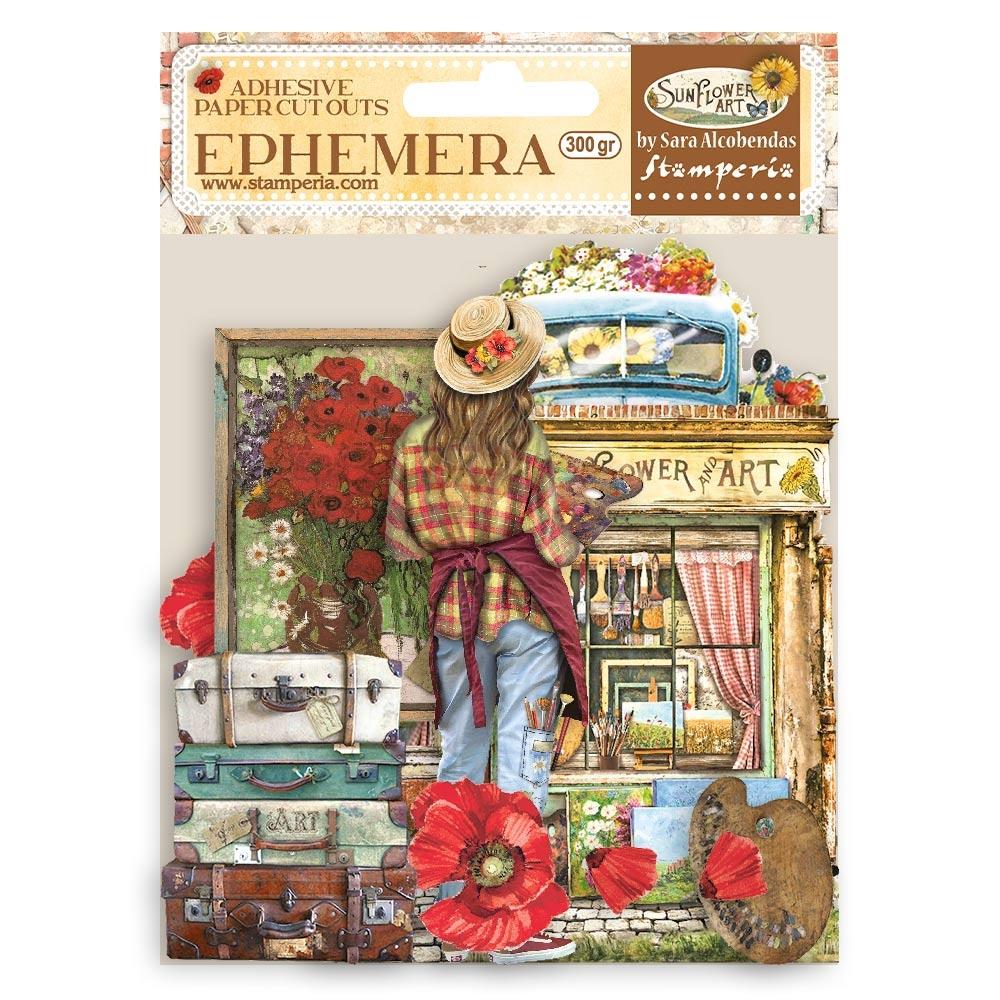 Stamperia  - Sunflower Art -  Adhesive Ephemera - Elements and Poppies