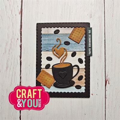 Craft and You - Dies - ATC Frame with a cup of coffee