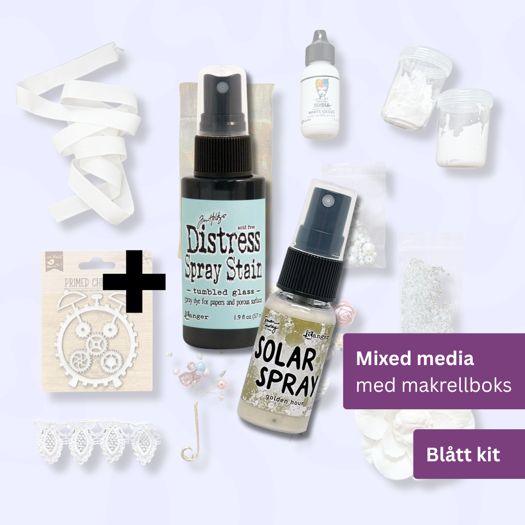 Scrap a long - Høst  2026 -  Mixed Media med makrellboks - Fullt blått kit - Utsending starter 7/9