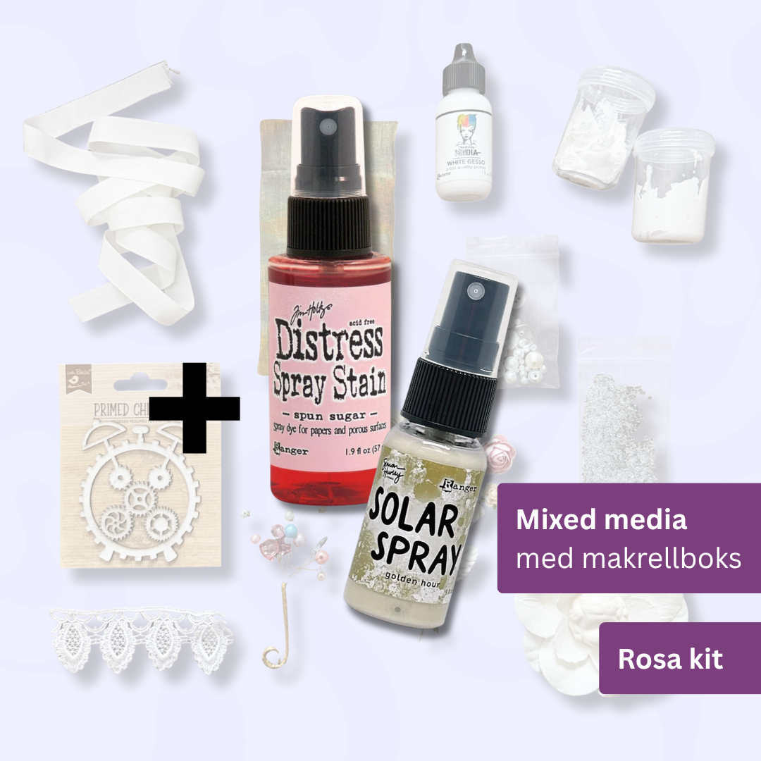 Scrap a long - Høst  2026 -  Mixed Media med makrellboks - Fullt rosa kit - Utsending starter 7/9