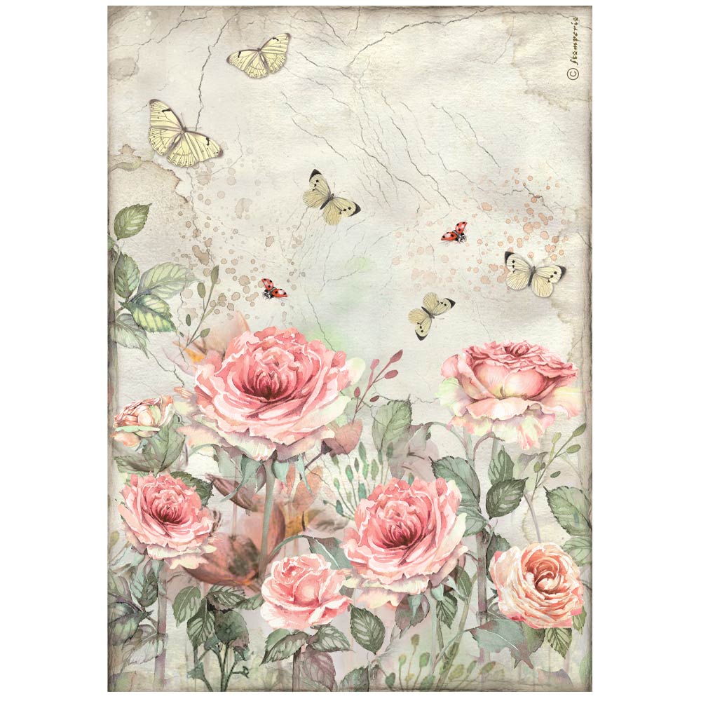 Stamperia - House of Roses  - Roses and Butterfly - Rice Paper A4